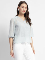 Madame Puffed Sleeve Dobby Sky Blue Top