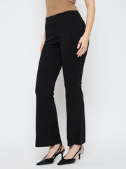 Madame Pleat Detailed Solid Black Flared Trousers