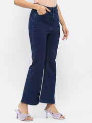 Madame Solid Blue Flared Denim Jeans