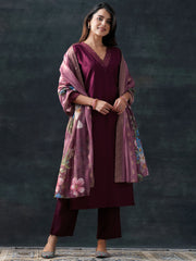 Libas Ladies Western Kurti 3Pcs Set 400693 Burgundy