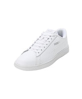 White Puma Smash V2 L unisex adult sneakers with lace-up design and rubber sole, perfect for casual sports and everyday wear.