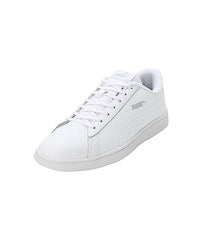 White Puma Smash V2 L unisex adult sneakers with lace-up design and rubber sole, perfect for casual sports and everyday wear.