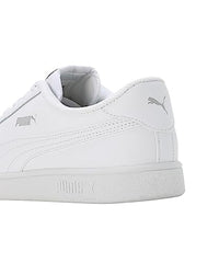 Puma Unisex-Adult Smash V2 L white sneaker showing clean leather upper and rubber sole, size 10UK, in a casual footwear style.