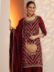 LIBAS LADIES WESTERN W KURTI 3PCS SET 49554 MEHROON