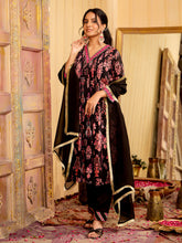 Black Mirror Embroidered Festive Flared Kurta Set With Dupatta