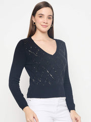 Madame Embellished Black Crop Sweater