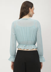 Madame Poet Sleeve Mint Blue Ruffle Top