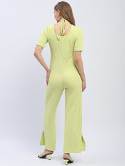 Madame Halter Neck Neon Green Ribbed Jumpsuit