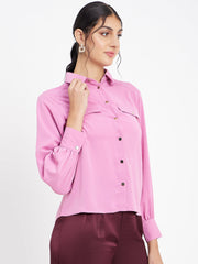 Madame Polo Neck Solid Pink Shirt