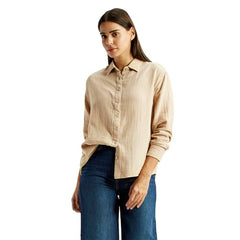 Levi's Women's Textured Beige Relaxed Fit Shirt