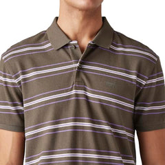 Men's Striped Slim Fit Textured Polo T-Shirt