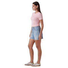 Women's Light-Blue Ribcage Fit High Rise Shorts