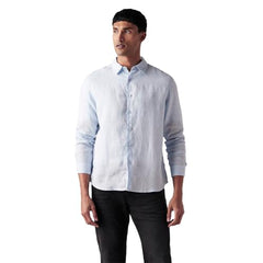 Levi's Men's Solid Slim Fit Linen Shirt Blue