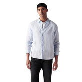 Levi's Men's Solid Slim Fit Linen Shirt Blue