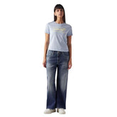 Women's Blue Loose Bootcut Fit Mid Rise Jeans