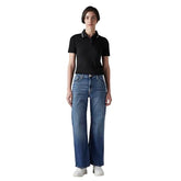 Women's Blue Loose Bootcut Fit Mid Rise Jeans