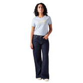 Women's Dark-Blue Loose Bootcut Fit Mid Rise Jeans