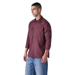 Levi's Men's Solid Relaxed Fit Flannel Shirt Maroon