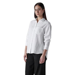 Levi's Womens Solid White Cuff Sleeve Shirt