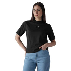 Levi's Women's Brand Logo Black Collar Neck T-Shirt