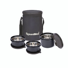 Monarch Executive Medium Microsafe Steel |Microwave Safe Lunch Box (3 Stainless Steel Containers + Insulated Bag) (500Ml+350Ml+350Ml) , Set Of 3 | Office Series
