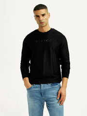 Men'S Knitted Black Crew Neck Sweatshirt