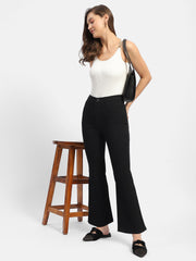 Madame Solid Black Flared Denim Jeans