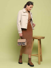 Madame Button Down Collared Off White Short Coat