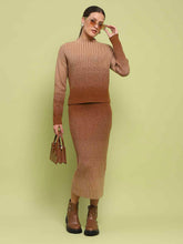 Madame Color Gradient Camel Top And Skirt Ensemble