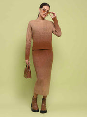 Madame Color Gradient Camel Top And Skirt Ensemble