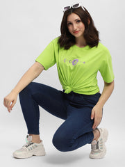 Madame Graphic Print Neon Green Cotton T-Shirt