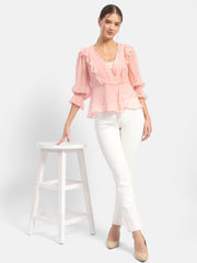 Madame Surplice Neck Salmon Poet Sleeve Top