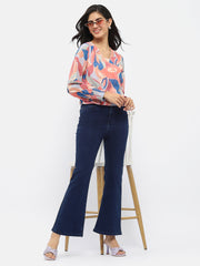 Madame Solid Blue Flared Denim Jeans