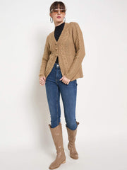 Madame Camel Cable Knit Acrylic Cardigan