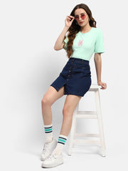 Madame Embroidered Mint Green Regular T-Shirt