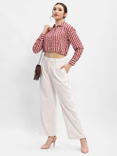 Madame Geometric Print Maroon Crop Shirt