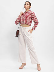 Madame Geometric Print Maroon Crop Shirt