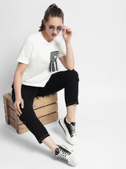 Madame Applique Pocket White Coloured T-Shirt