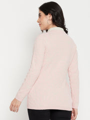 Madame V-Neck Solid Pink Cardigan