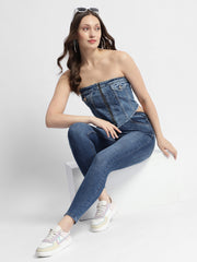 Madame Blue Front Zipper Denim Tube Top