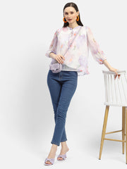Madame Tie-Up Neck Off-White Floral Top