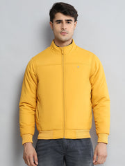 Men Mustard Solid Mock Neck Full Sleeve Jacket