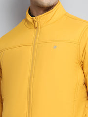Men Mustard Solid Mock Neck Full Sleeve Jacket