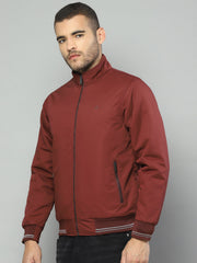 Men Maroon Solid Collar Full Sleeve Jacket