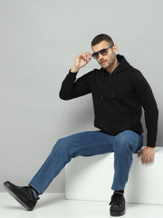 Men Black Solid Hooded Full Sleeve Sweatshirt - Goyalsons ShopMax