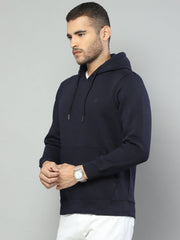 Men Navy Blue Solid Hooded Full Sleeve Sweatshirt