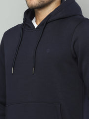 Men Navy Blue Solid Hooded Full Sleeve Sweatshirt