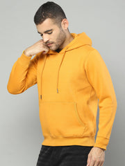 Men Mustard Solid Hooded Full Sleeve Sweatshirt - Goyalsons ShopMax
