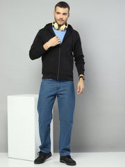 Men Black Solid Hooded Full Sleeve Sweatshirt