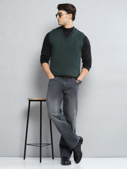 Men Green Solid V Neck Sleeveless Sweater - Goyalsons ShopMax
